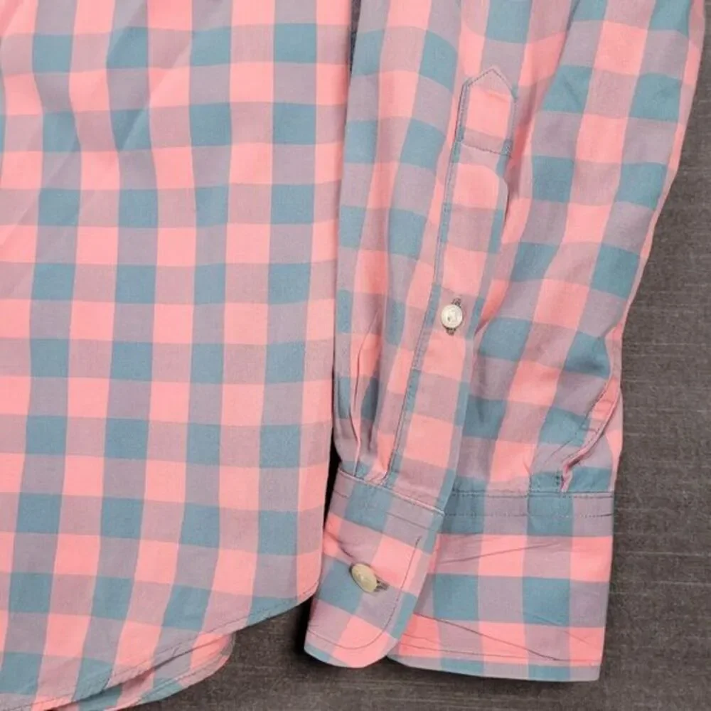 J Crew Vintage Pink Gray Plaid‎ Long Sleeve Button Up Shirt Mens Size Large